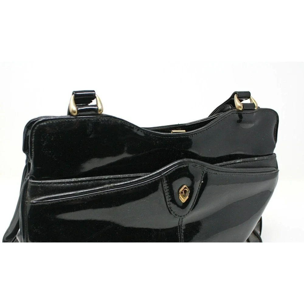 Vintage Almondo Originals Black Patent Leather Style Purse Handbag - Hey Viv